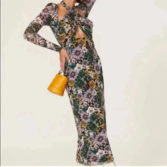 AFRM floral wrap front peek a boo mesh dress - Picture 1 of 16